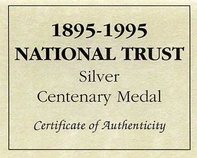 1995 National Trust Centenarys Silver Medallion Certificate