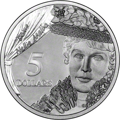 Reverse of 1996 Nellie Melba Silver Proof Five Dollars
