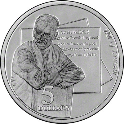 Reverse of 1996 Henry Lawson Silver Proof Five Dollars