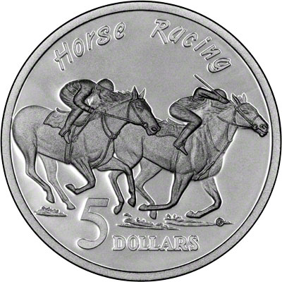 Reverse of 1996 Horse Racing Silver Proof Five Dollars