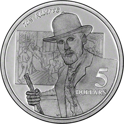 Reverse of 1996 Tom Roberts Silver Proof Five Dollars