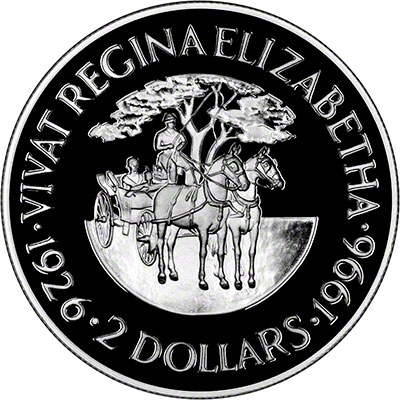 Reverse of 1996 Bermuda Silver Proof Two Dollars