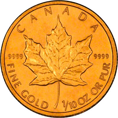 Reverse of 1996 Tenth Ounce Gold Maple
