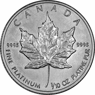 Reverse of Tenth Ounce Canadian Maple in Platinum