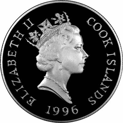 Obverse of 1996 Cook Islands Queen Mother Silver Proof Five Dollars