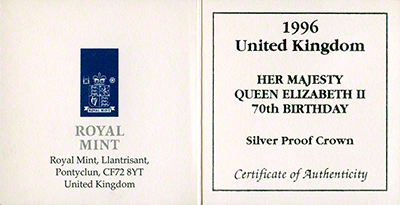 1996 Queens 70th Birthday £5 Crown - Reverse