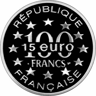Obverse of 1996 Silver Proof 100 Franc / 15 Euro