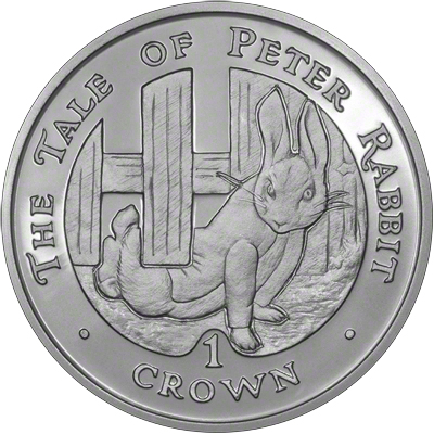 1996 Gibraltar Peter Rabbit One Crown Coin Reverse