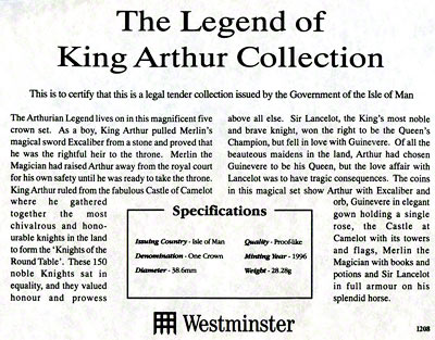 1996 Legend of King Arthur Collection Certificate