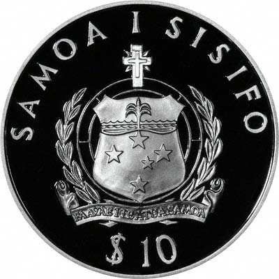 Obverse of 1996 Western Samoa 10 Tala Silver Proof