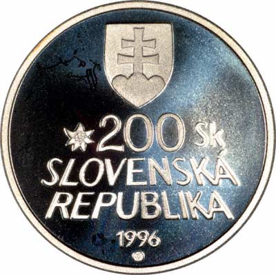 Obverse of 1996 Slovak Republic Silver 200 Korun