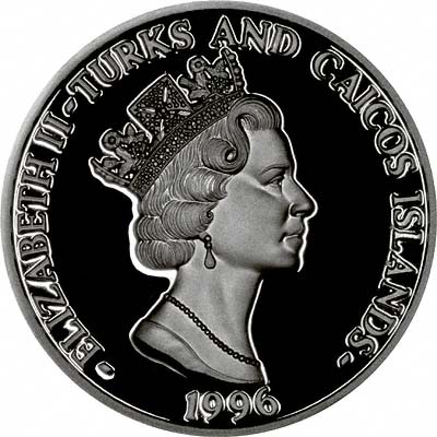 Obverse of 1996 Turks & Caicos Islands Silver Proof Crown