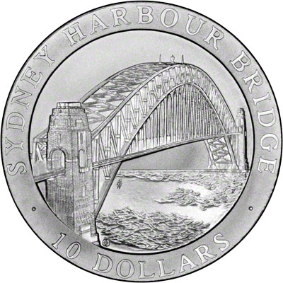 Reverse of 1997 Australia Silver Proof Ten Dollars - Sydney Harbour Bridge