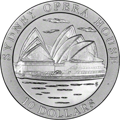 Reverse of 1997 Australia Silver Proof Ten Dollars - Sydeny Opera House