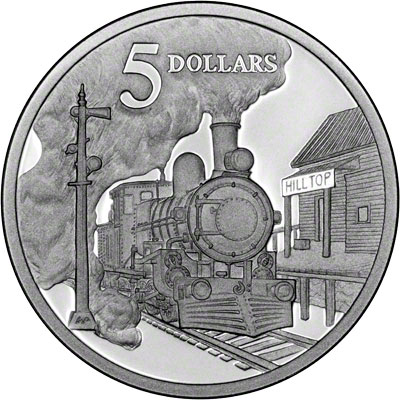 Reverse of 1997 Australia Silver Proof Five Dollars - Steam Locomotive