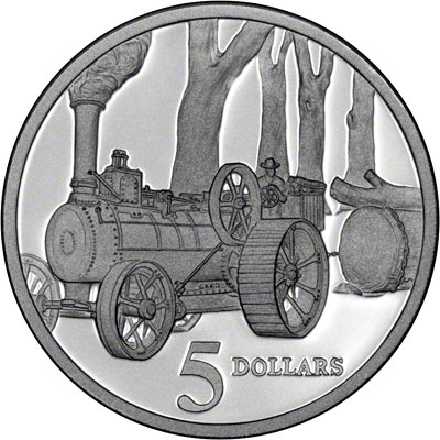 Reverse of 1997 Australia Silver Proof Five Dollars - Steam Tractor