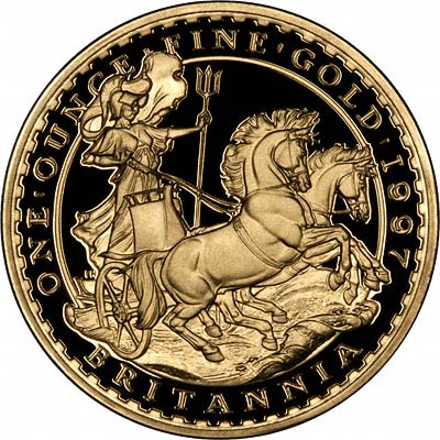 Reverse of 1997 One Ounce Gold Britannia Proof Coin
