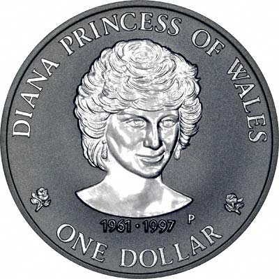Princess Diana on Reverse of 1997 Cook Islands 1 Dollar Silver Proof Crown