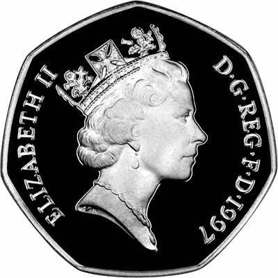 Obverse of 1997 Silver Proof Fifty Pence
