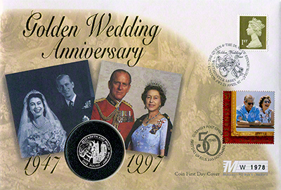1997 Guernsey Golden Wedding Anniversary Five Pounds - Guernsey PNC