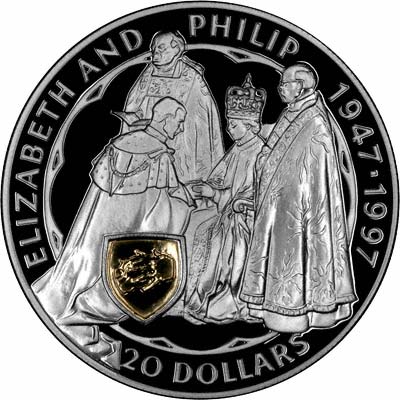 Reverse of 1997 New Zealand Golden Wedding $20 Crown