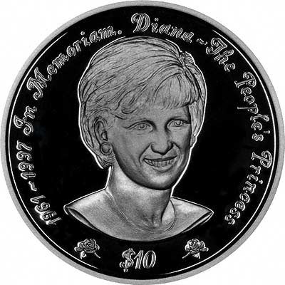 Princess Diana on Reverse of 1997 Niue 10 Dollar Silver Proof Crown