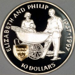 Queen Elizabeth & Prince Philip on 1997 Pitcairn Island Silver 10 Dollars