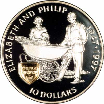 Queen Elizabeth & Prince Philip on 1997 Pitcairn Island Silver 10 Dollars