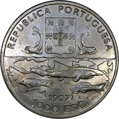 Obverse of 1997 Portugal 1000 Escudos - 100th Anniversary - Portuguese Oceanic Expedition 