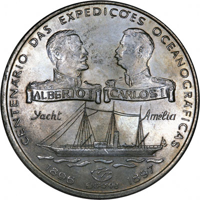 Reverse of 1997 Portugal 1000 Escudos - 100th Anniversary - Portuguese Oceanic Expedition