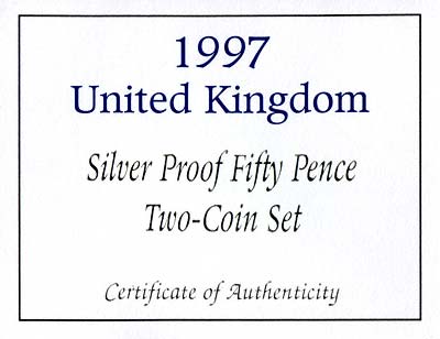 1997 Silver Proof Pair of Fifty Pences Certificate