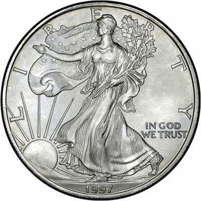 Obverse of 1997 American One Dollar Silver Proof Coin