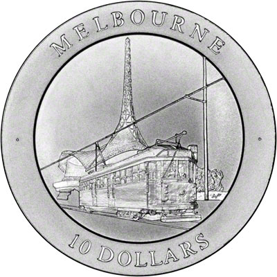 Reverse of 1998 Australia Silver Proof Ten Dollars - Melbourne Trams