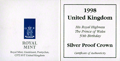 Prince Charles on Reverse of 1998 Crown
