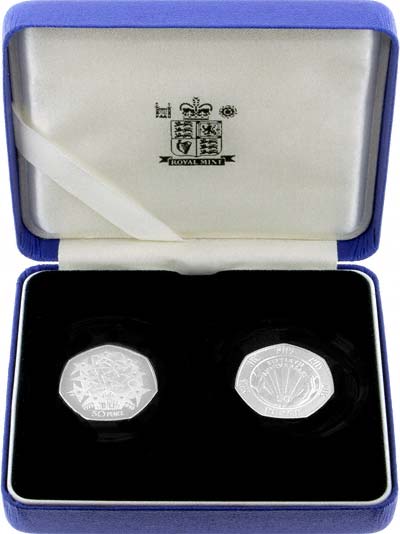 1998 Silver Proof Piedfort Fifty Pence Two Coin Set