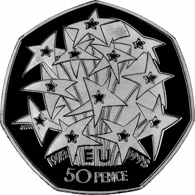 Reverse of 1998 Commemorative Design for Britain's 25th Anniversary of EU Membership