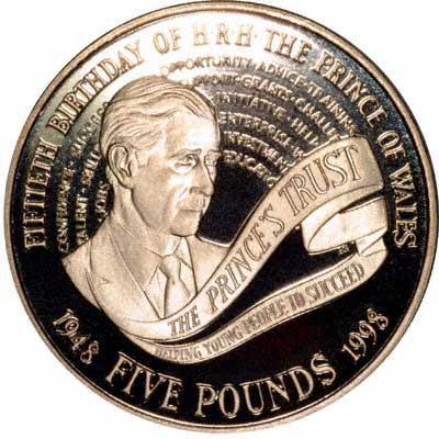 Prince Charles & the Prince's Trust on Reverse of 1998 Proof Five Pound Crown