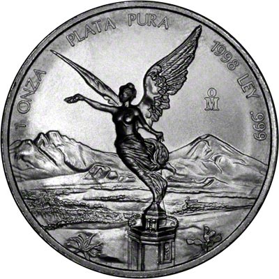 Reverse of 1998 Mexican One Ounce Silver Libertad