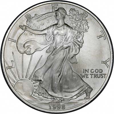 Obverse of 1998 American One Dollar Silver Proof Coin
