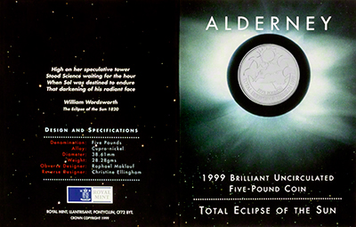 1999 Alderney Five Pound Coin in Presentation Pack
