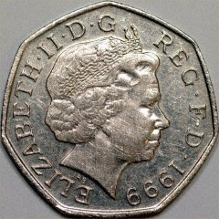 Obverse of Mis-Struck 1999 Fifty Pence