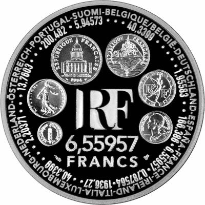 Reverse of 1999 France 655957 Francs Euro Conversion