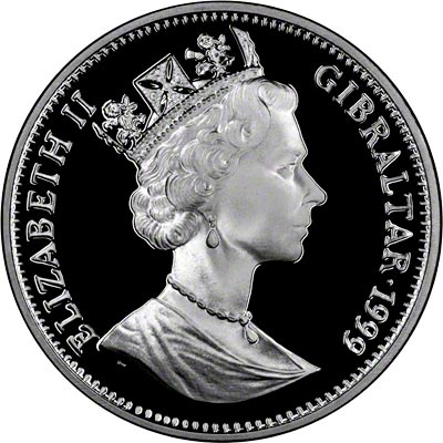 Obverse of 1999 Gibraltar Silver Proof One Crown