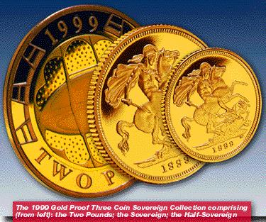 1999 Three Coin Gold Proof Set £2 to Half Sovereign
