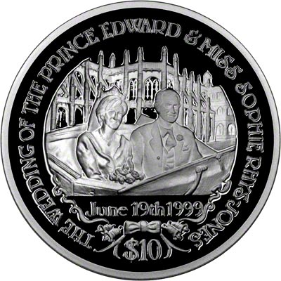 Reverse of 1999 Liberian Prince Edward's Marriage $10 Silver Coin
