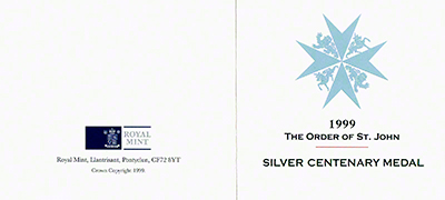 1999 Order of St John Silver Medallion Certificate Obverse