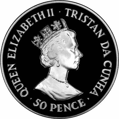 Obverse of Tristan da Cunha 1999 Silver Proof Fifty Pence