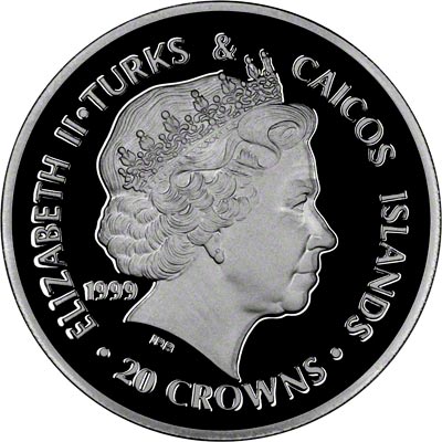 Obverse of 1999 Turks & Caicos Islands Silver Proof Crown