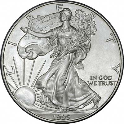 Obverse of 1999 American One Dollar Silver Proof Coin