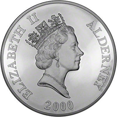 Obverse of 2000 Alderney Queen Mother Ten Pound Coin